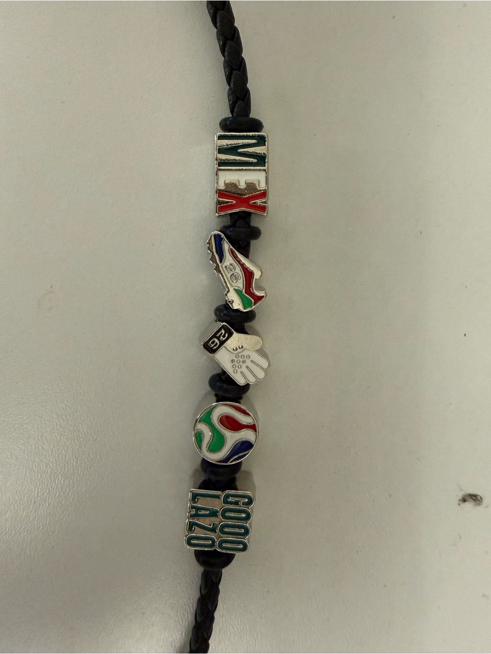 FIFA Soccer Charm Braided Leather Bracelet with Multicolor Enamel Charms - Picture 9 of 10